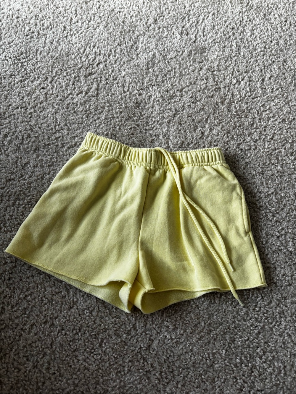 High-Waist Drawstring Lounge Shorts in Pale Yellow